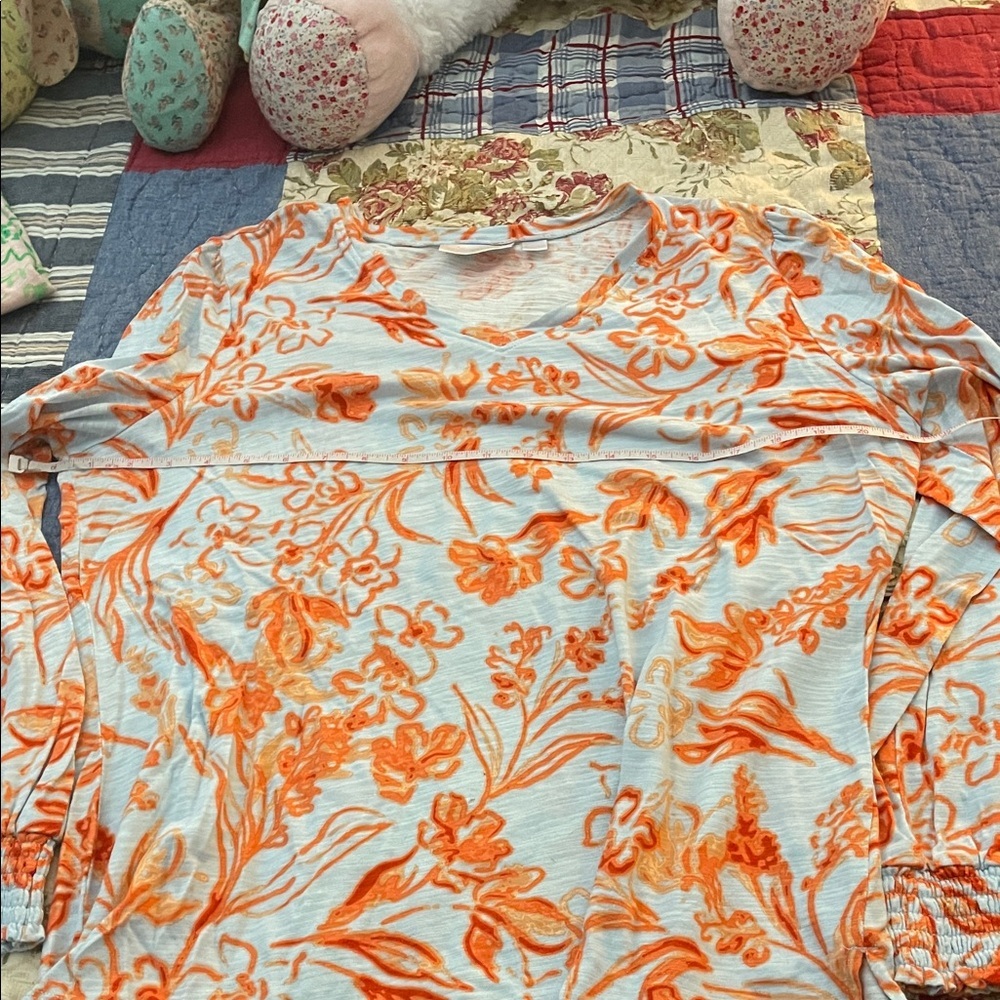 Belle by Kim Gravel Orange Floral Blouse - Picture 3 of 8